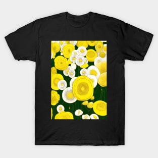 YELLOW AND WHITE FLOWERS WITH GREEN BACKGROUND T-Shirt